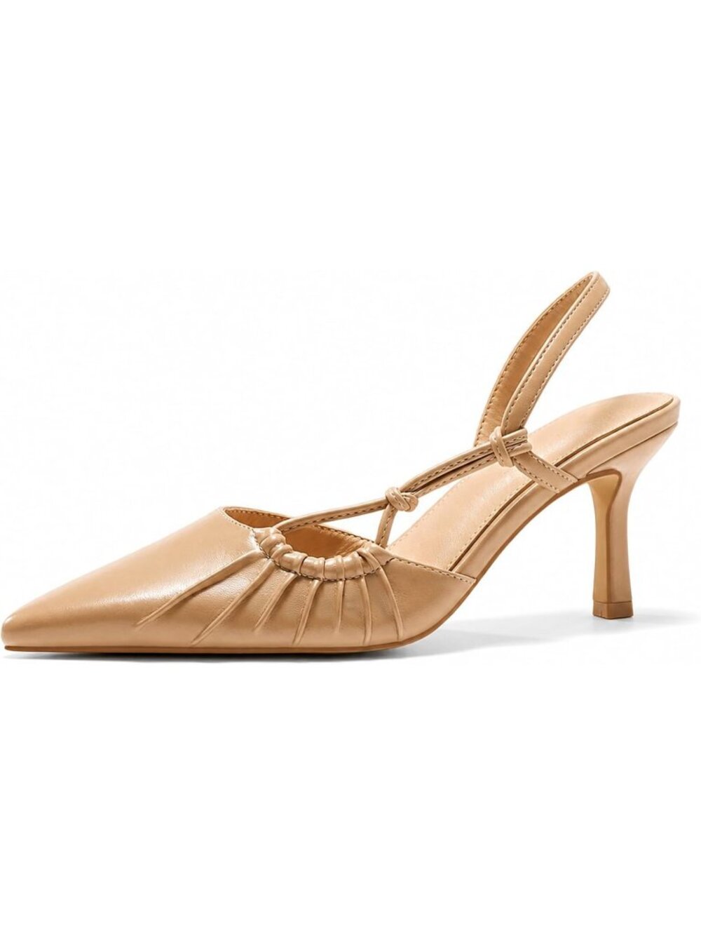Women's Khaki Slingback Closed Pointed Toe Backless Kitten Pumps Wedding Heels